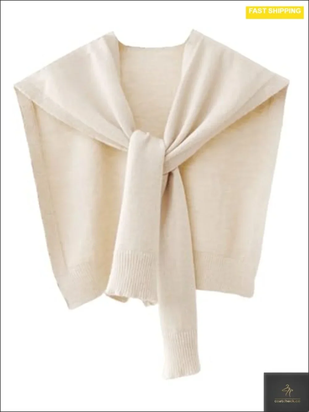 Women's Striped Knitted Shawl Wrap Cape with Tie Front - Casual & Comfy